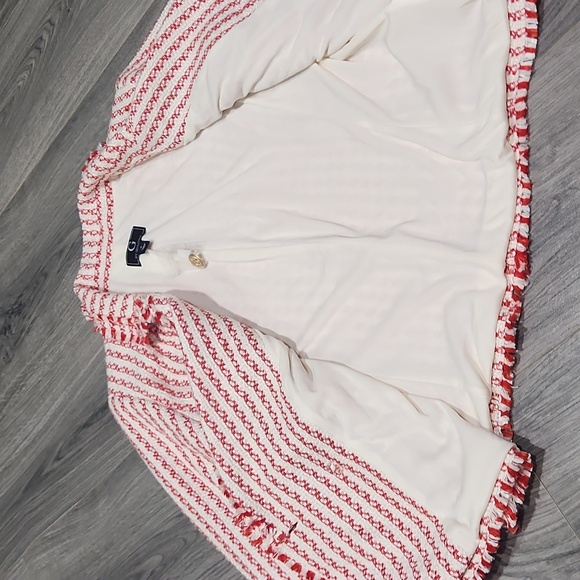 NWOT G by GIULIANA Red Tweed 3/4 Sleeve Fringe Blazer - Picture 7 of 9